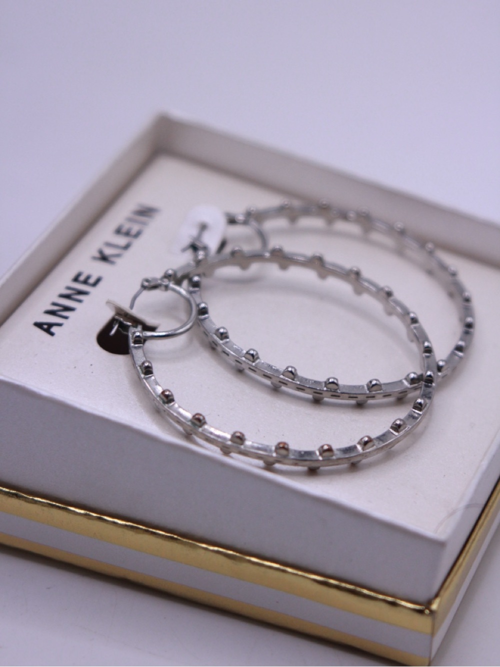 Anne Klein Silver Textured Hoop Earrings - Picture 2 of 4